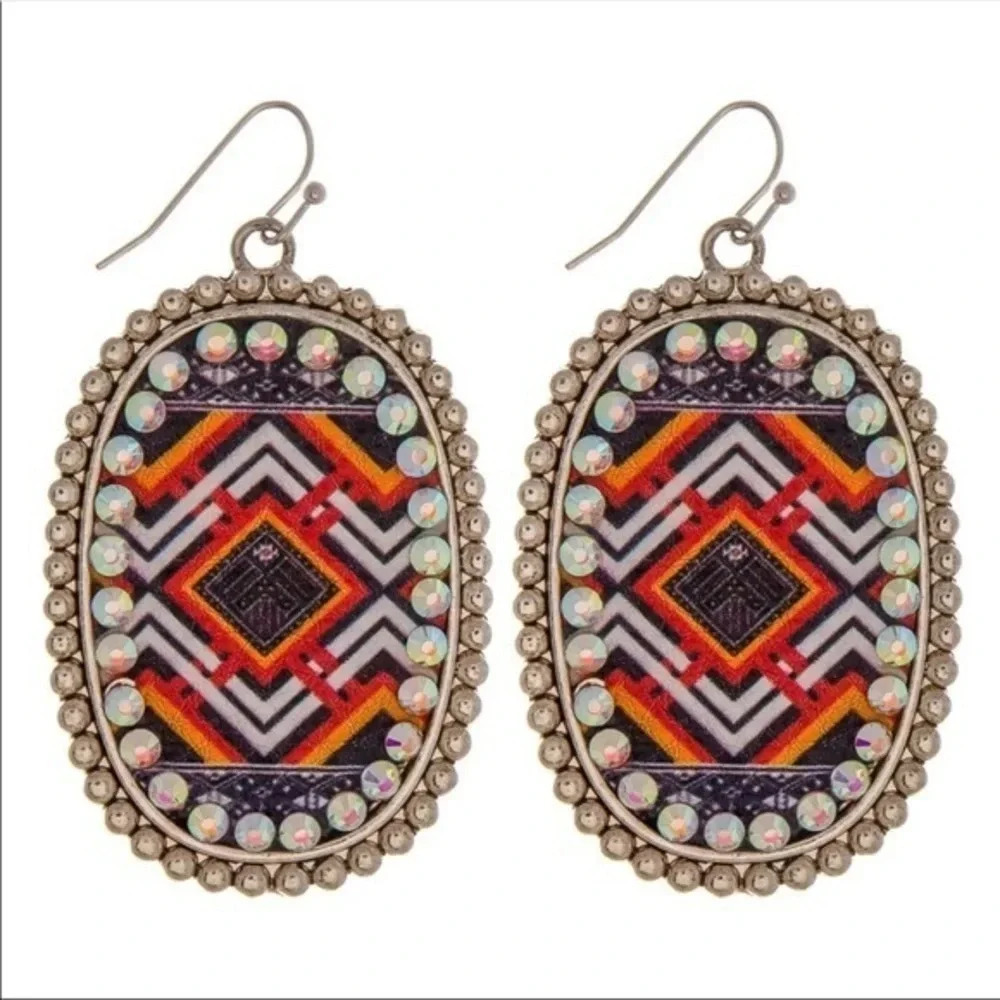 Boutique NWT Metal southwest boho earring- demim western festival cowgirl